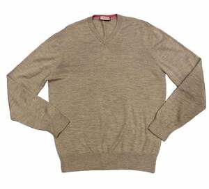 Thomas Pink V-Neck Sweater Size L Brown Wool Pullover